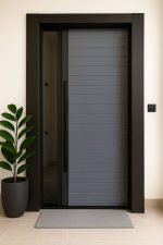 Gray Finish with Glass Panel Model High-Security Modern Door