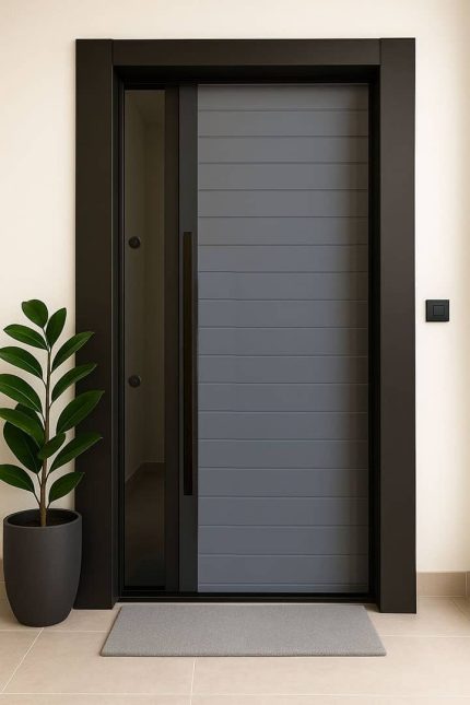 Gray Finish with Glass Panel Model High-Security Modern Door